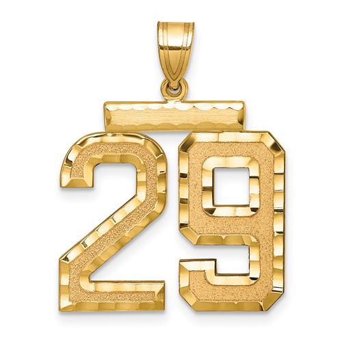 14K Yellow Gold Large Brushed Diamond-cut Number 29 Charm