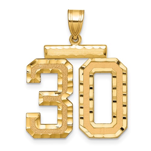 14K Yellow Gold Large Brushed Diamond-cut Number 30 Charm