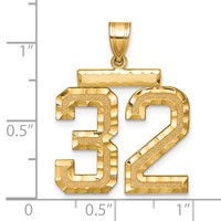 14K Yellow Gold Large Brushed Diamond-cut Number 32 Charm view 2