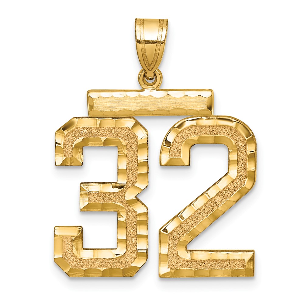 14K Yellow Gold Large Brushed Diamond-cut Number 32 Charm
