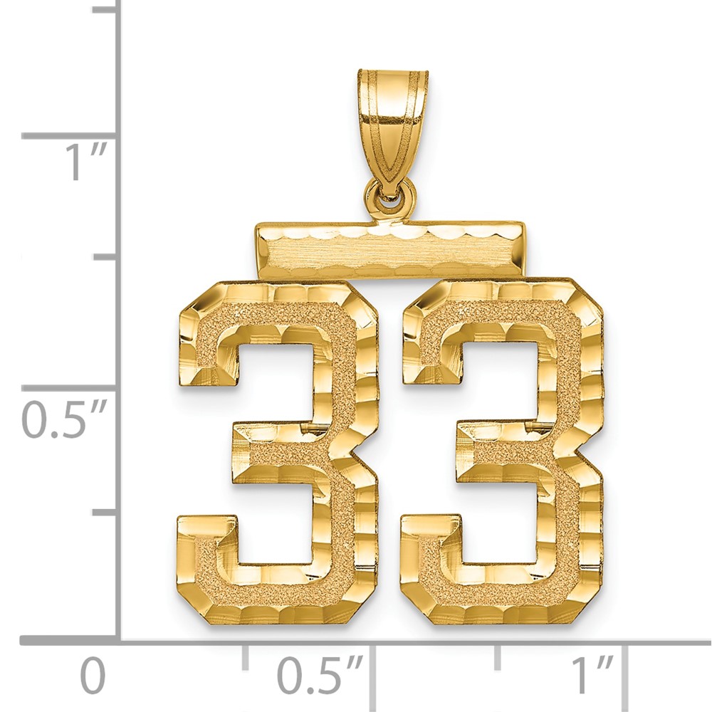 14k Large Brushed Diamond-cut Number 33 Charm (LN33)