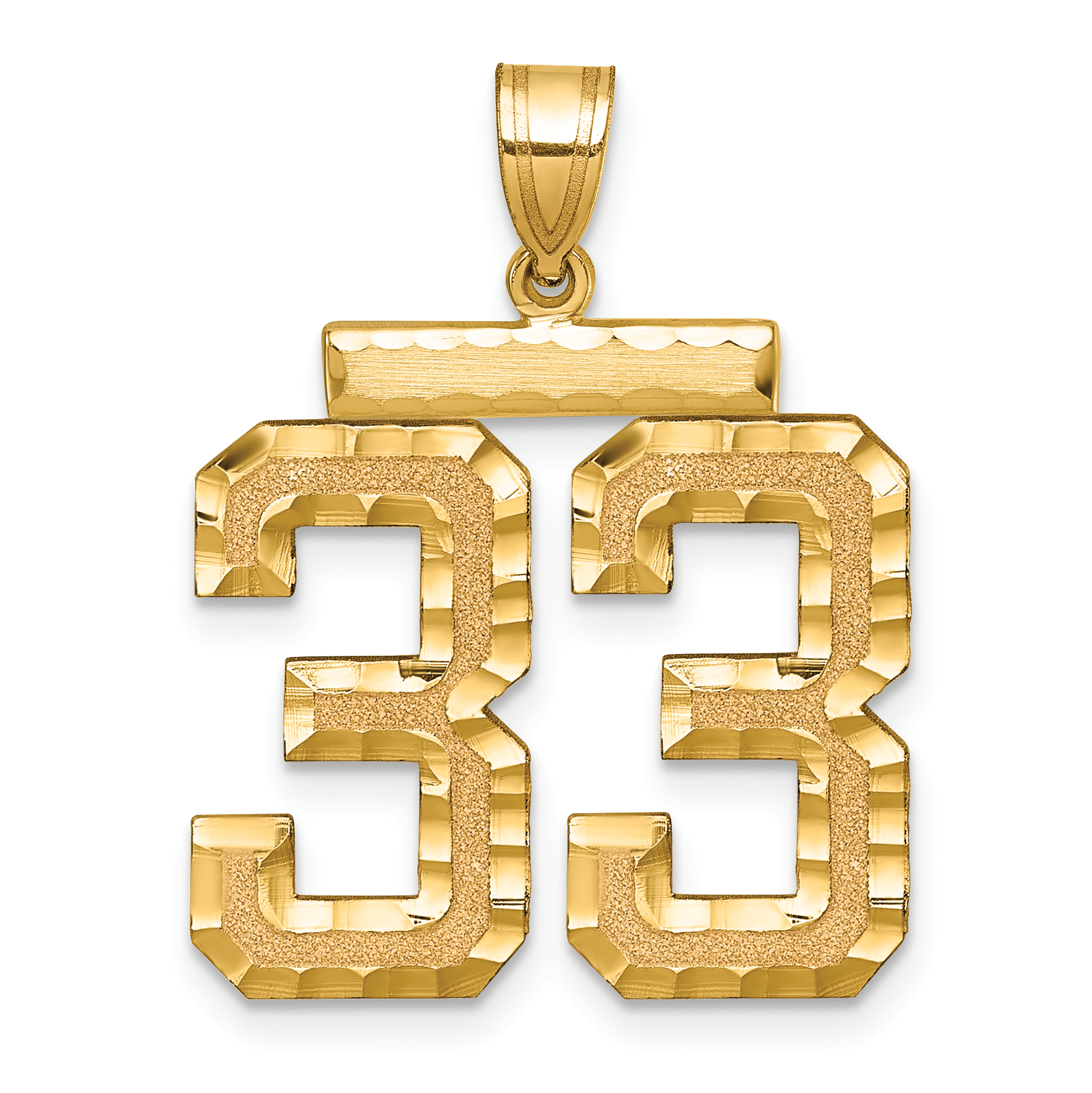 14k Large Brushed Diamond-cut Number 33 Charm (LN33)