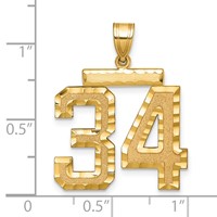 14K Yellow Gold Large Brushed Diamond-cut Number 34 Charm view 2