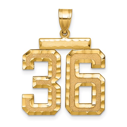 14K Yellow Gold Large Brushed Diamond-cut Number 36 Charm