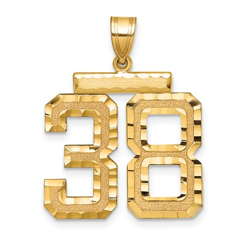 14K Yellow Gold Large Brushed Diamond-cut Number 38 Charm
