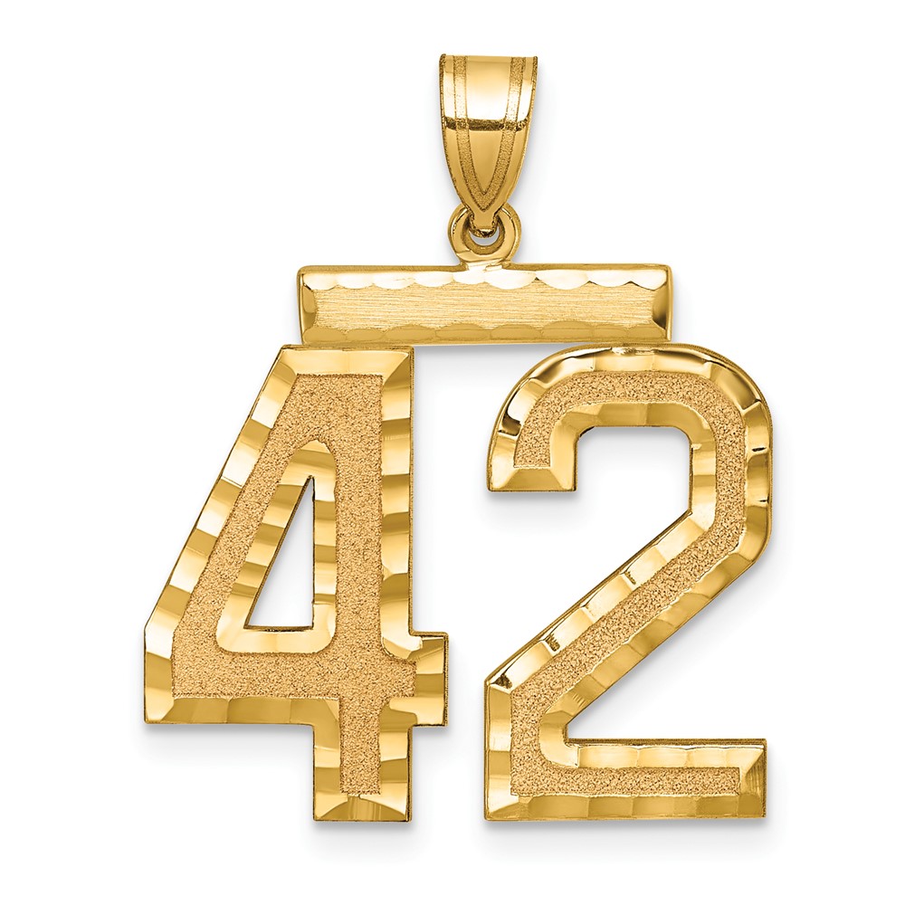 14K Yellow Gold Large Brushed Diamond-cut Number 42 Charm