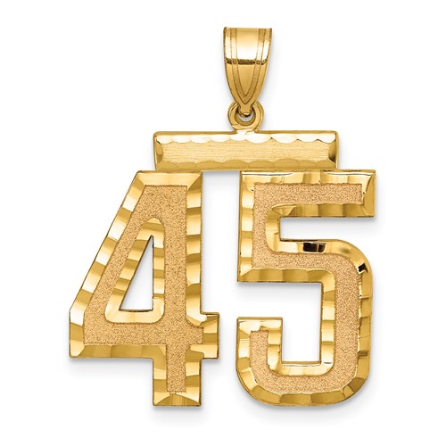 14K Yellow Gold Large Brushed Diamond-cut Number 45 Charm