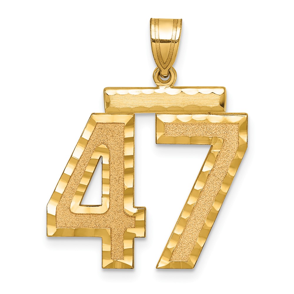 14K Yellow Gold Large Brushed Diamond-cut Number 47 Charm