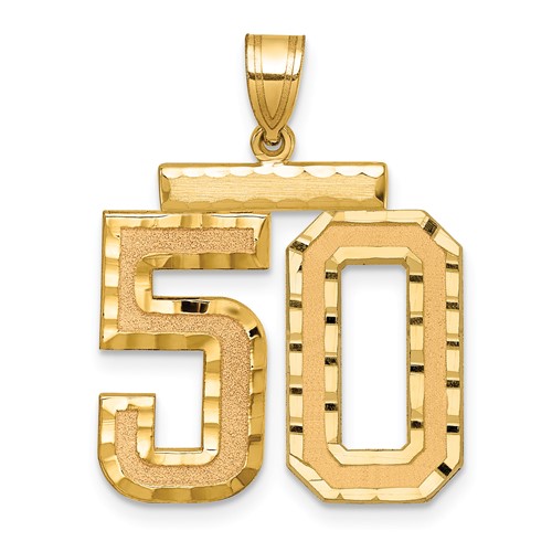 14K Yellow Gold Large Brushed Diamond-cut Number 50 Charm
