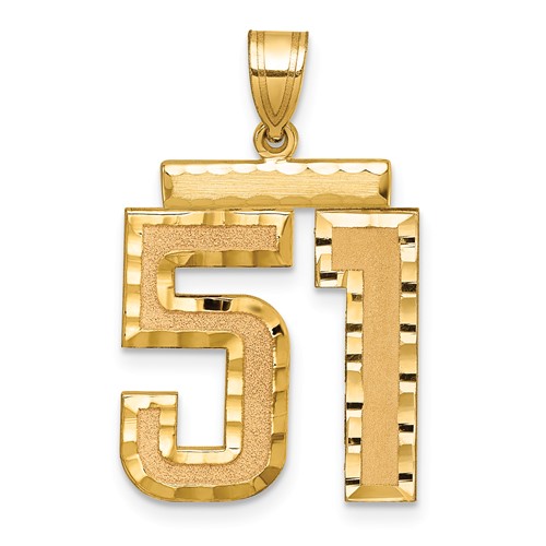 14K Yellow Gold Large Brushed Diamond-cut Number 51 Charm