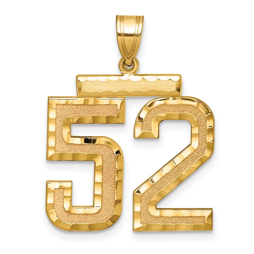 14K Yellow Gold Large Brushed Diamond-cut Number 52 Charm