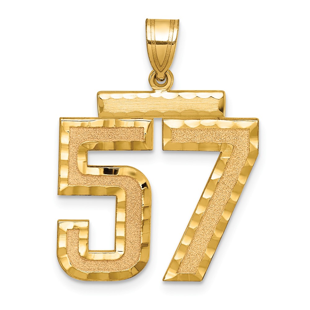 14K Yellow Gold Large Brushed Diamond-cut Number 57 Charm