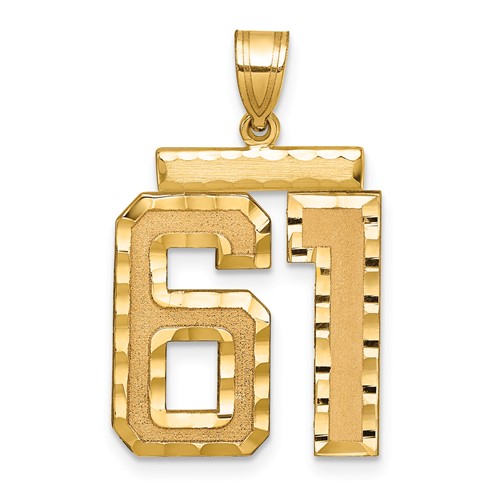 14K Yellow Gold Large Brushed Diamond-cut Number 61 Charm