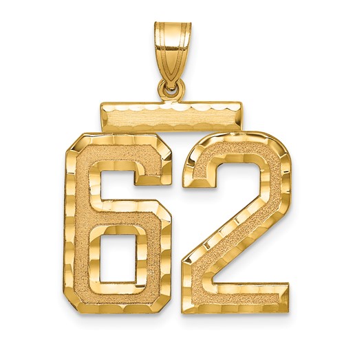 14K Yellow Gold Large Brushed Diamond-cut Number 62 Charm