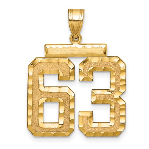 14K Yellow Gold Large Brushed Diamond-cut Number 63 Charm