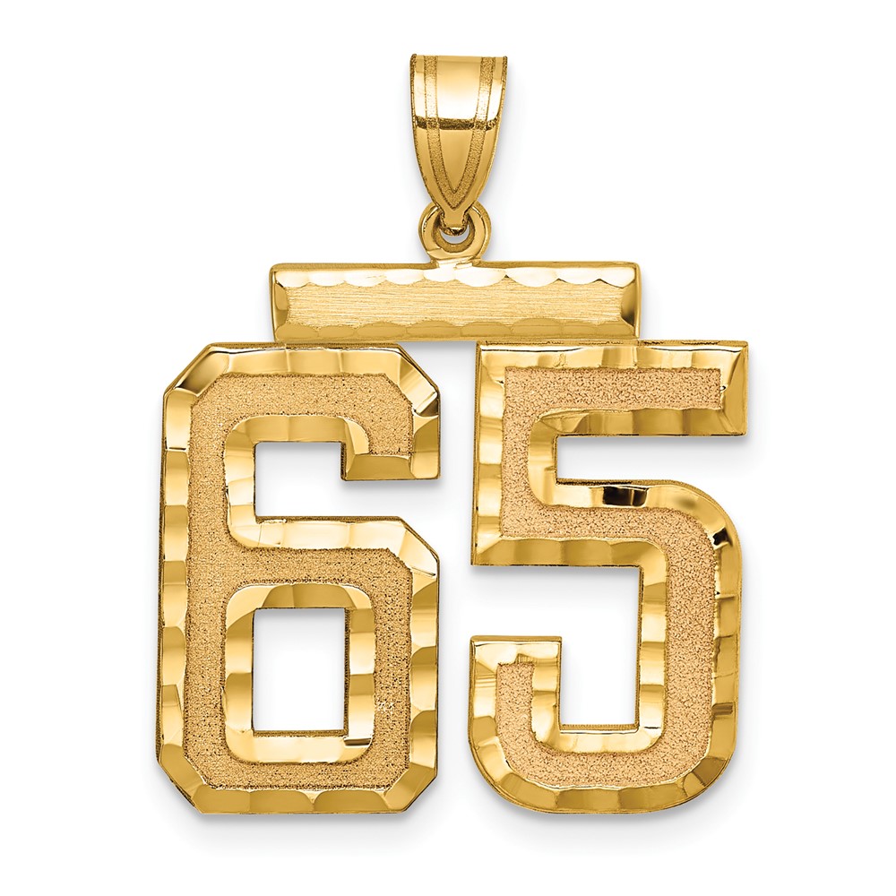 14K Yellow Gold Large Brushed Diamond-cut Number 65 Charm