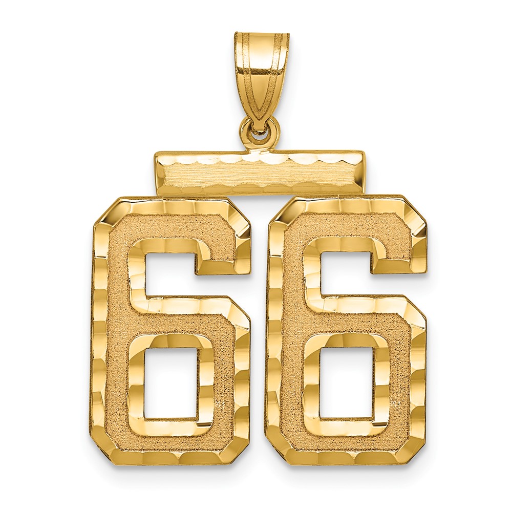 14K Yellow Gold Large Brushed Diamond-cut Number 66 Charm