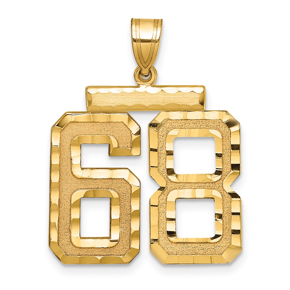 14K Yellow Gold Large Brushed Diamond-cut Number 68 Charm