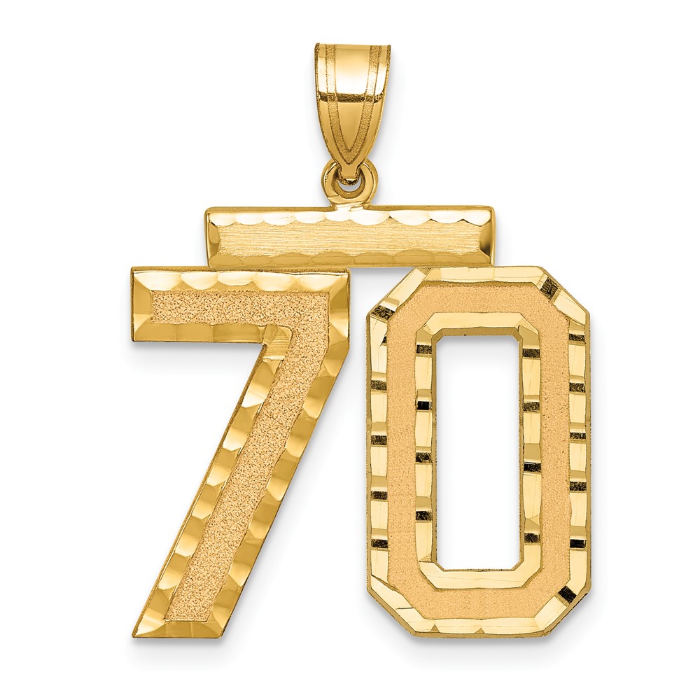 14K Yellow Gold Large Brushed Diamond-cut Number 70 Charm