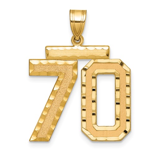 14K Yellow Gold Large Brushed Diamond-cut Number 70 Charm