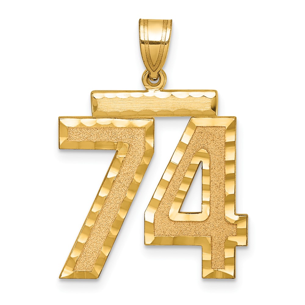 14K Yellow Gold Large Brushed Diamond-cut Number 74 Charm
