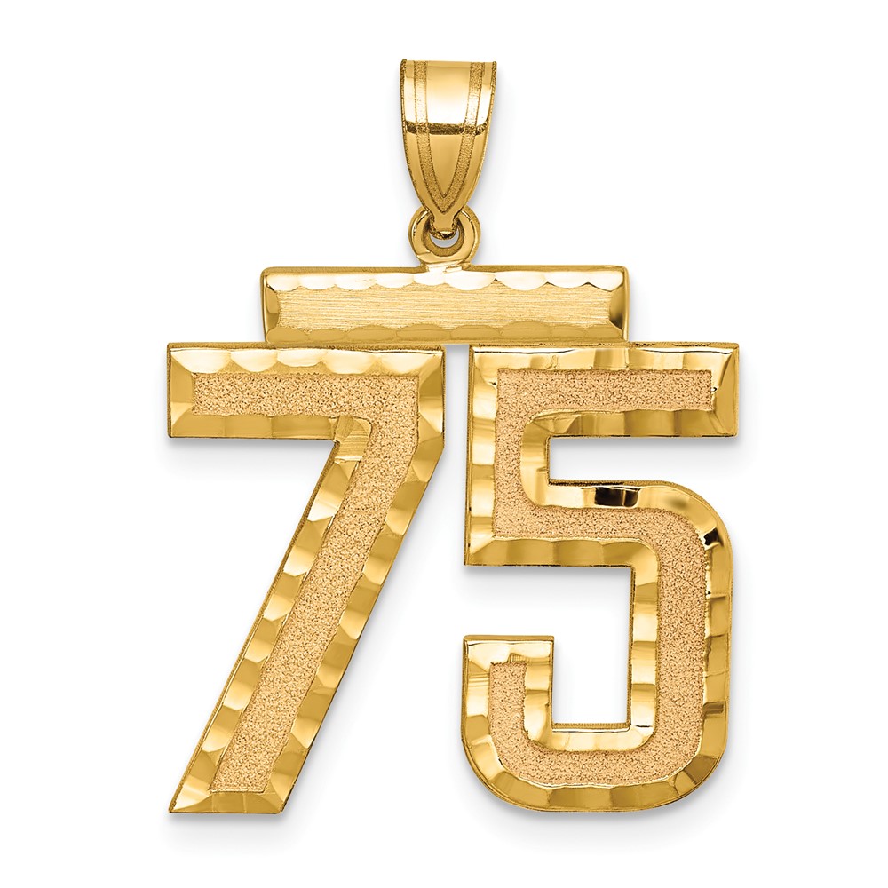 14K Yellow Gold Large Brushed Diamond-cut Number 75 Charm