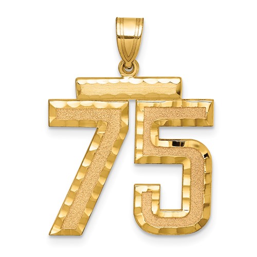 14K Yellow Gold Large Brushed Diamond-cut Number 75 Charm