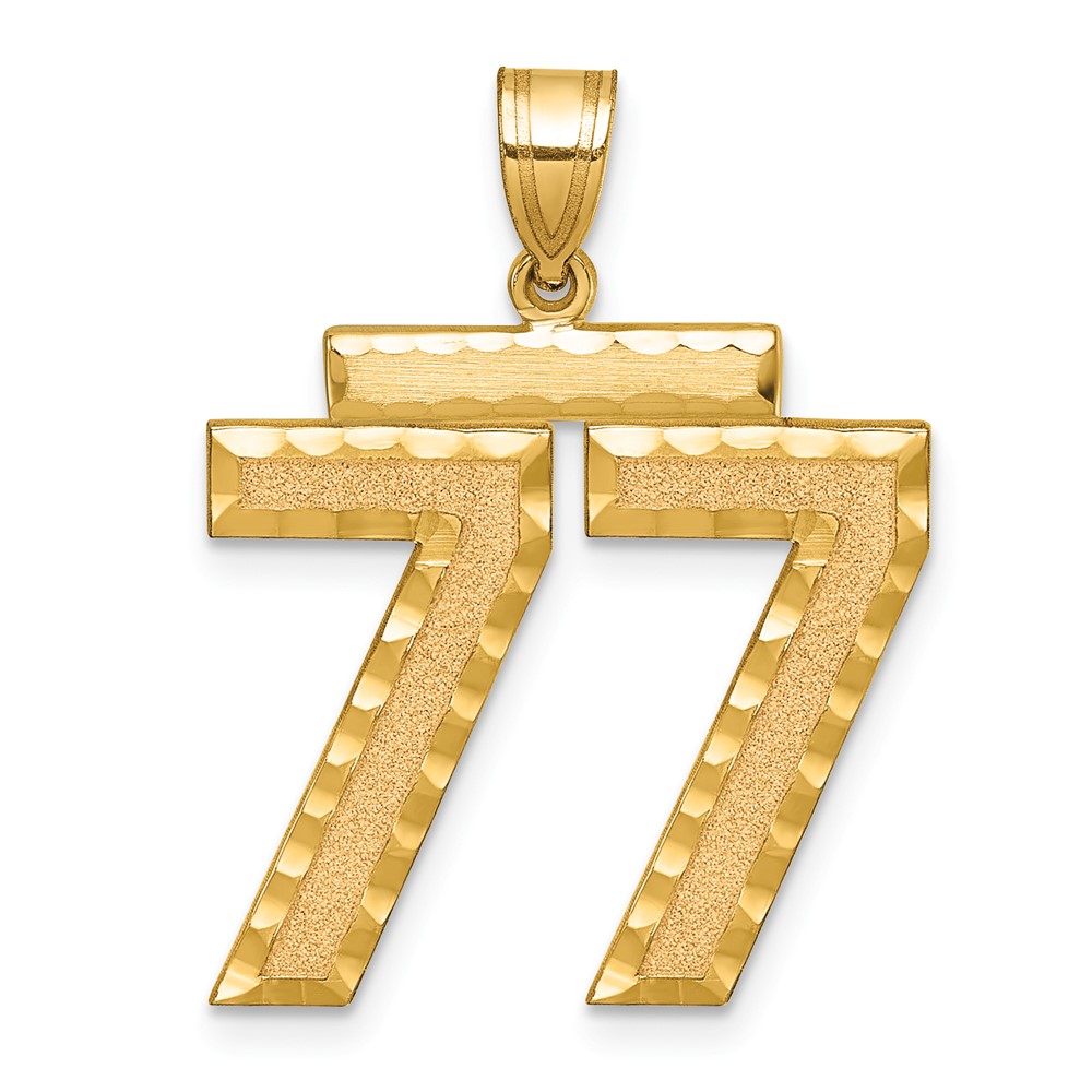 14K Yellow Gold Large Brushed Diamond-cut Number 77 Charm