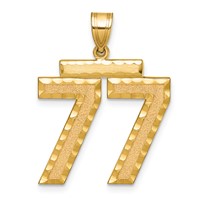 14K Yellow Gold Large Brushed Diamond-cut Number 77 Charm view 1