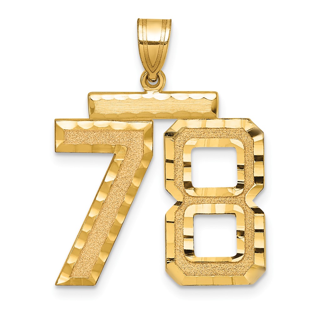 14K Yellow Gold Large Brushed Diamond-cut Number 78 Charm