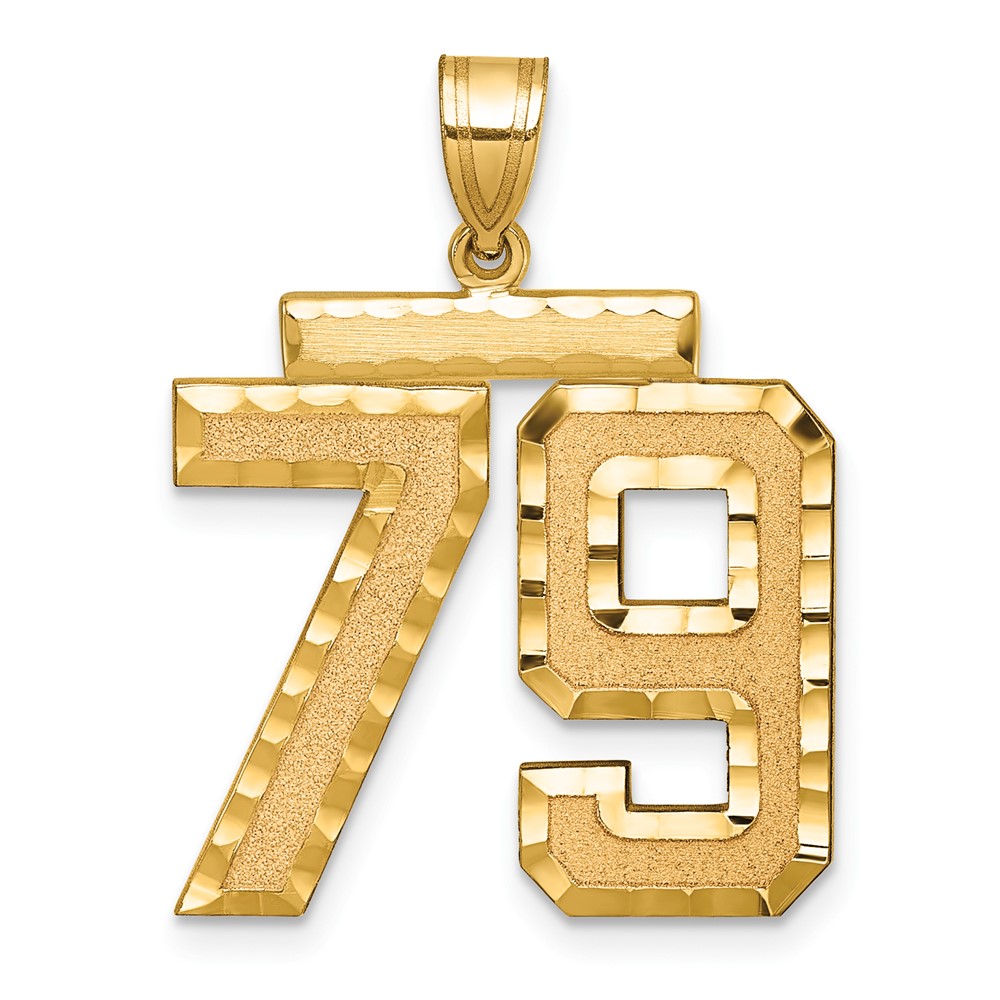 14K Yellow Gold Large Brushed Diamond-cut Number 79 Charm