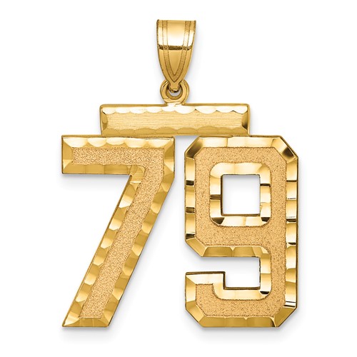 14K Yellow Gold Large Brushed Diamond-cut Number 79 Charm