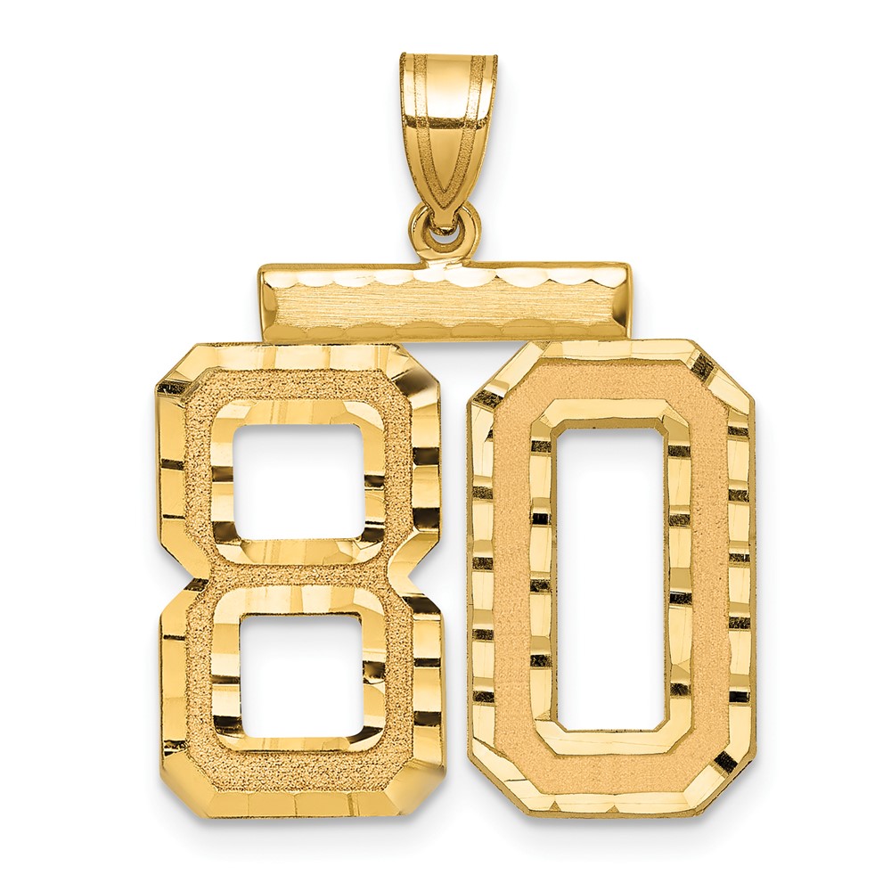 14K Yellow Gold Large Brushed Diamond-cut Number 80 Charm