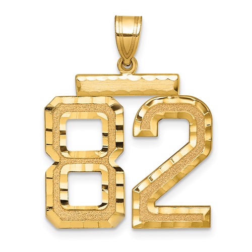 14K Yellow Gold Large Brushed Diamond-cut Number 82 Charm