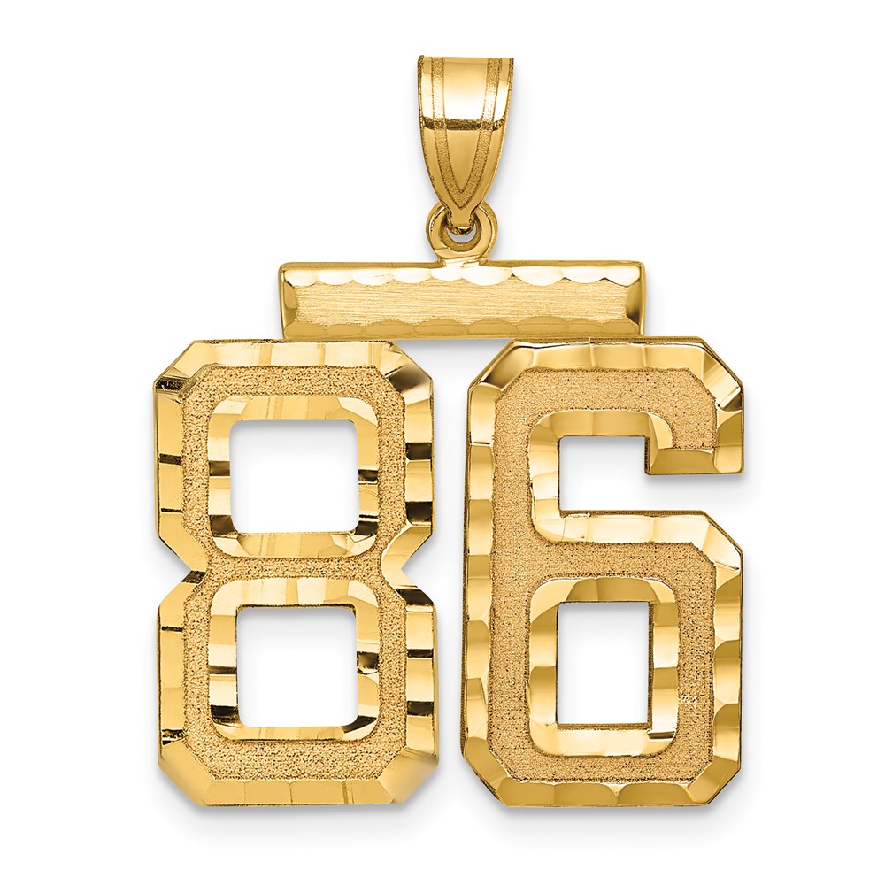 14K Yellow Gold Large Brushed Diamond-cut Number 86 Charm
