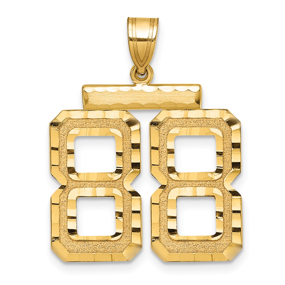 14K Yellow Gold Large Brushed Diamond-cut Number 88 Charm