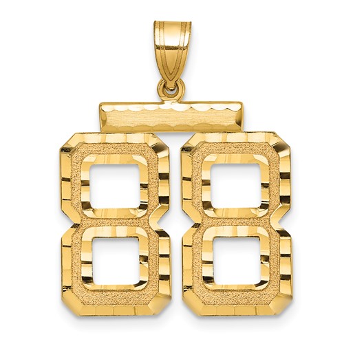 14K Yellow Gold Large Brushed Diamond-cut Number 88 Charm