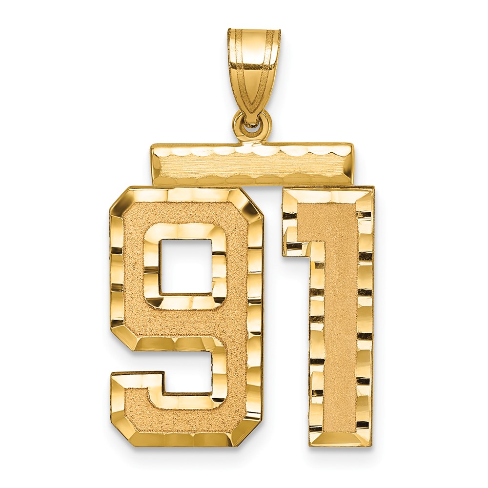 14K Large Brushed Diamond-cut Number 91 Charm