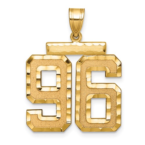 14K Yellow Gold Large Brushed Diamond-cut Number 96 Charm