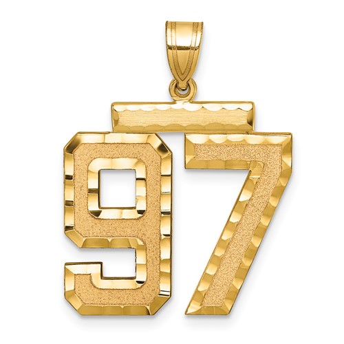 14K Yellow Gold Large Brushed Diamond-cut Number 97 Charm