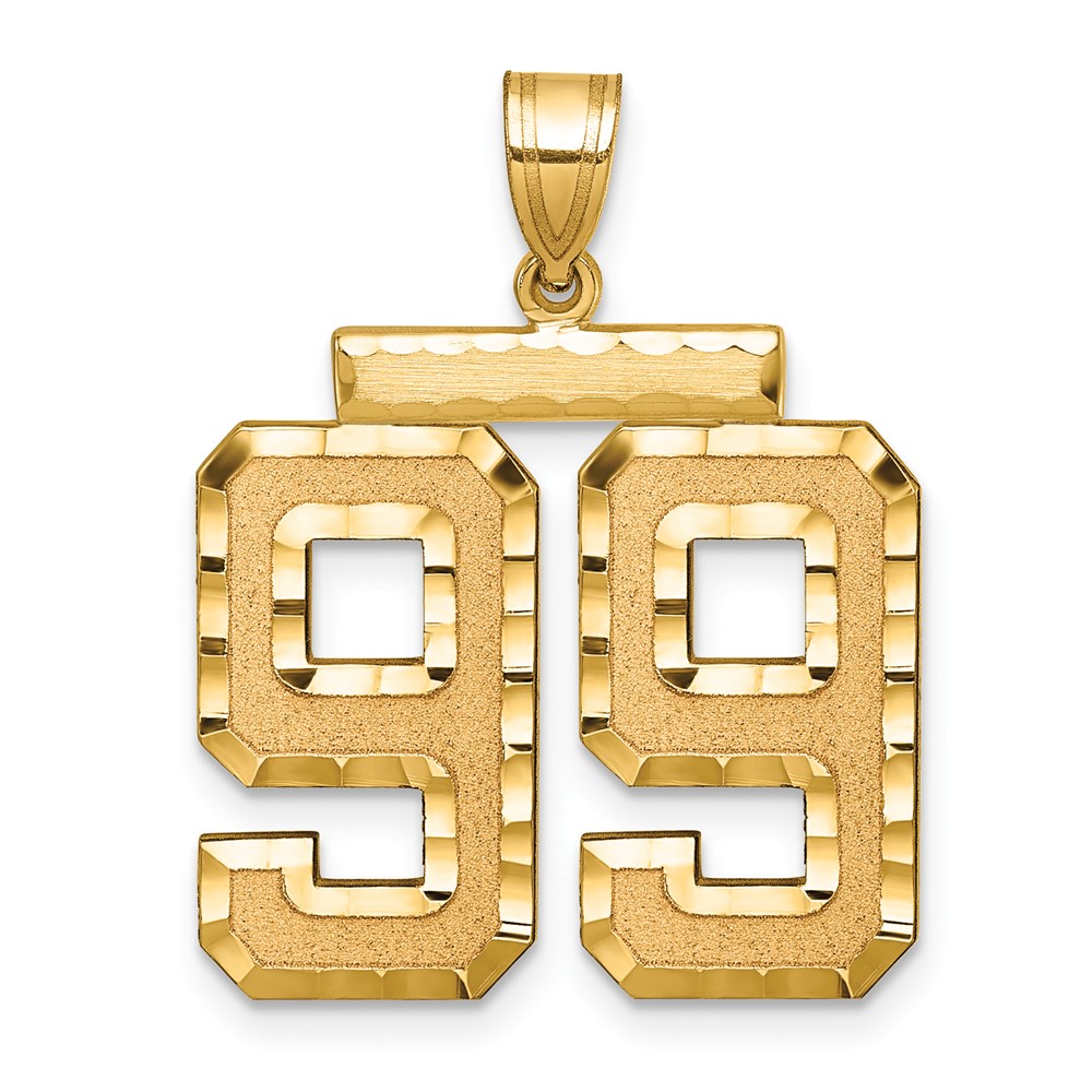 14K Yellow Gold Large Brushed Diamond-cut Number 99 Charm