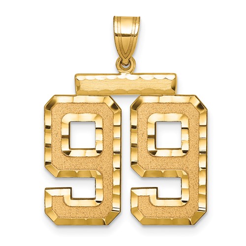 14K Yellow Gold Large Brushed Diamond-cut Number 99 Charm