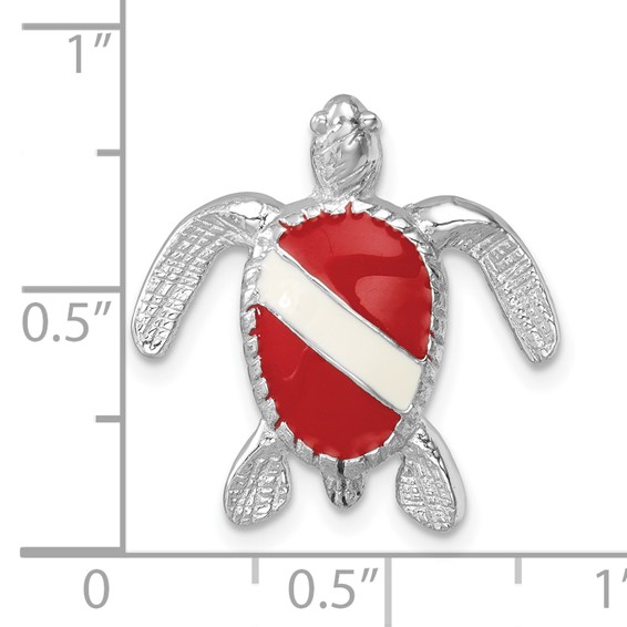 Sterling Silver Rhodium-plated Enameled Polished Dive Flag Turtle Chain Slide