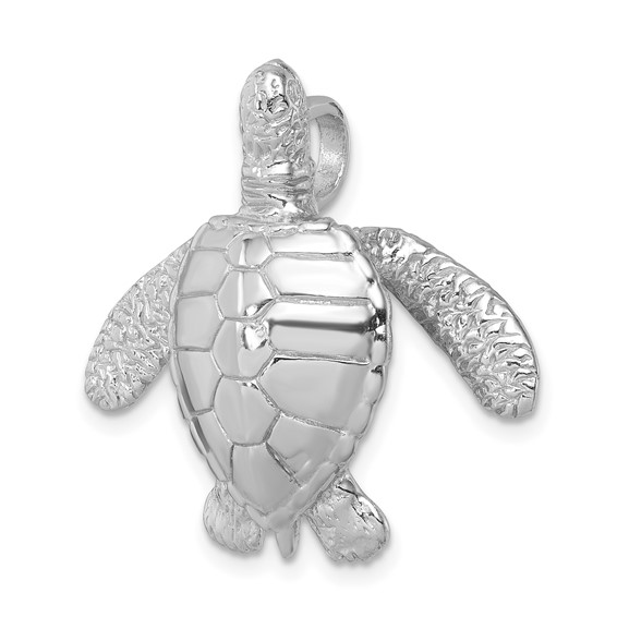 Sterling Silver Rhodium-plated Polished and Textured Sea Turtle Slide