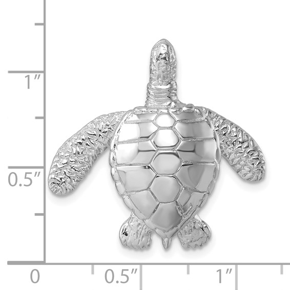 Sterling Silver Rhodium-plated Polished and Textured Sea Turtle Slide