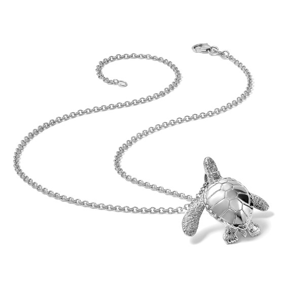 Sterling Silver Rhodium-plated Polished and Textured Sea Turtle Slide