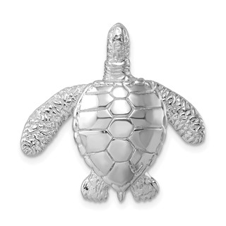 Sterling Silver Rhodium-plated Polished and Textured Sea Turtle Slide