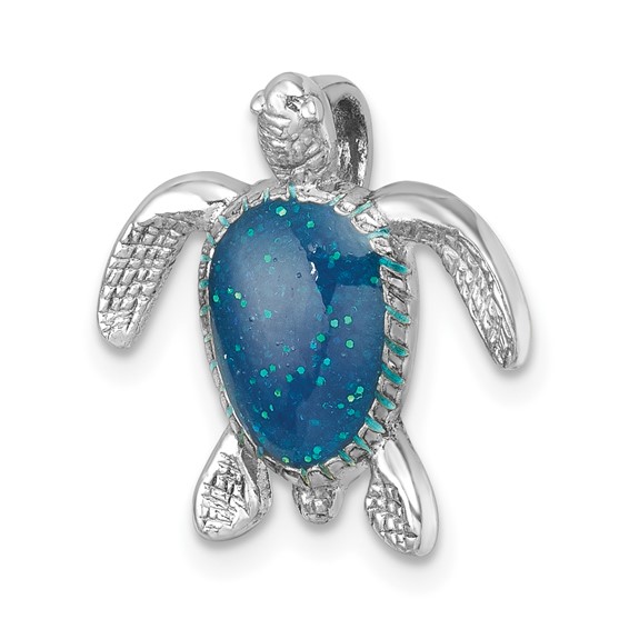 Sterling Silver Rhodium-plated Enameled Turtle Chain Slide