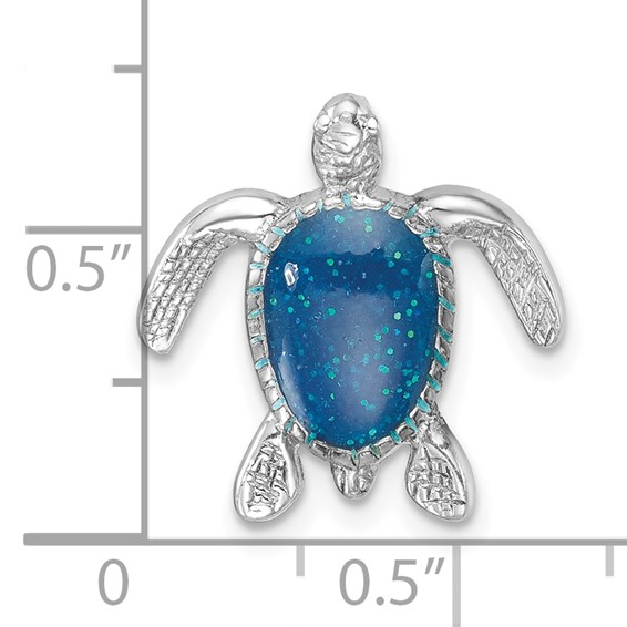 Sterling Silver Rhodium-plated Enameled Turtle Chain Slide