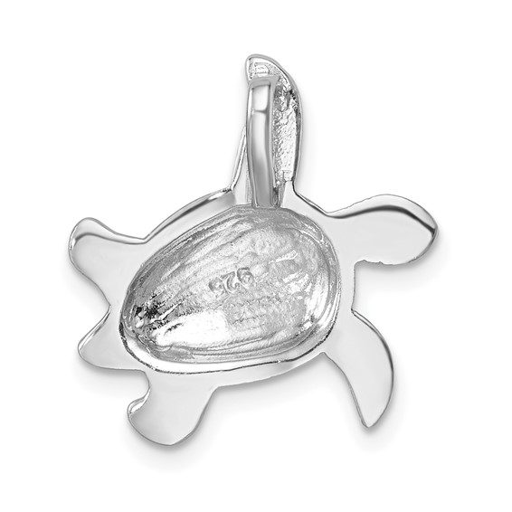 Sterling Silver Rhodium-plated Enameled Swimming Turtle Chain Slide